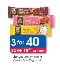 Clicks Jungle Energy, Slim or Cereal Bars 40 g or 48 g offer