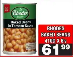 Advance Cash n Carry RHODES BAKED BEANS 410G X 6's offer