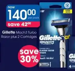 Clicks Gillette Mach3 Turbo Razor plus 2 Cartridges offer