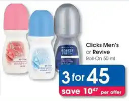 Clicks Clicks Men's or Revive Roll-On offer