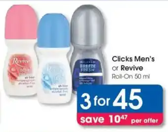 Clicks Clicks Men's or Revive Roll-On offer