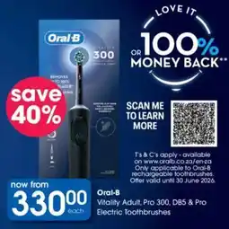 Clicks Oral-B Vitality Adult, Pro 300, DB5 & Pro Electric Toothbrushes offer