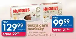 Clicks Huggies Extra Care New Baby Disposable Nappies Value Pack offer