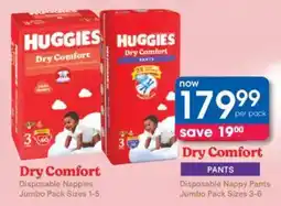 Clicks Huggies Dry Comfort Disposable Nappies or Disposable Nappy Pants Jumbo Pack offer