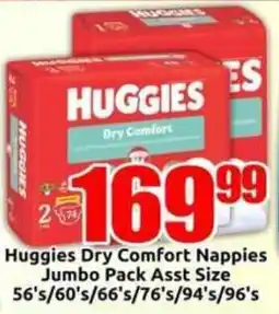 Three Star Cash and Carry Huggies Dry Comfort Nappies Jumbo Pack offer