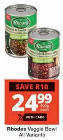 Checkers Rhodes Veggie Bowl All Variants offer