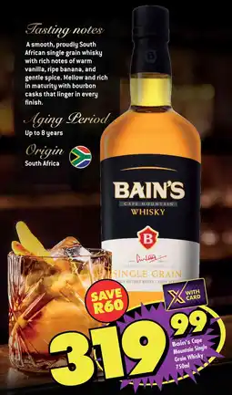 Shoprite Liquor Bain's Cape Mountain Single Grain Whisky offer