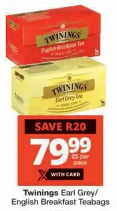 Checkers Twinings Earl Grey/ English Breakfast Teabags offer