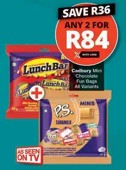 Checkers Cadbury Mini Chocolate Fun Bags All Variants offer