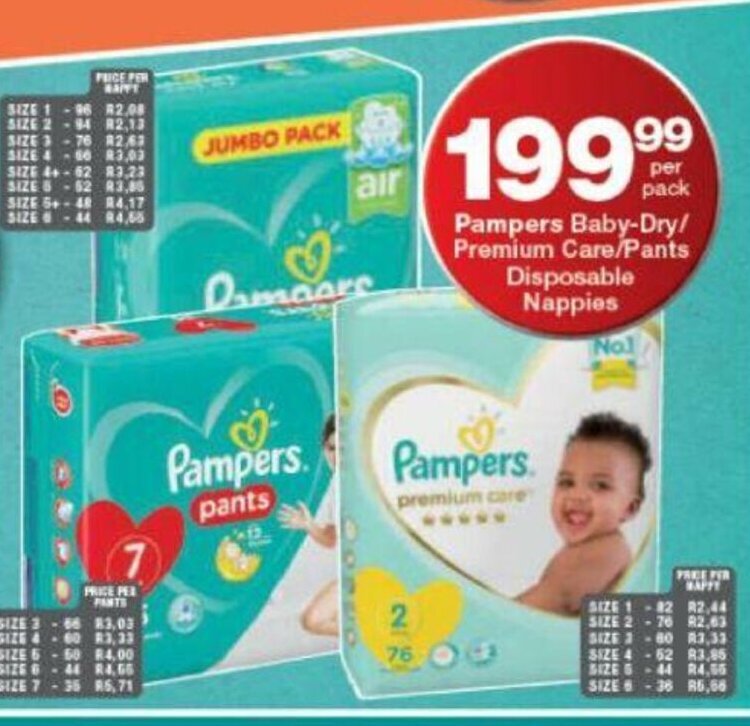 Pampers BabyDry / Premium Care / Pants Disposable Nappies per pack