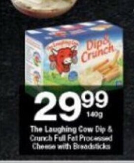 Checkers The Laughing Cow Dip & Crunch Full Fat Processed Cheese with Breadsticks 140g offer