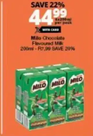 Checkers Milo Chocolate Flavoured Milk 6x 200ml per pack offer
