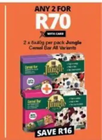Checkers Jungle Cereal Bar All Variants 2 x 5x40g per pack offer