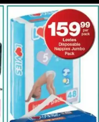 Checkers Lovies Disposable Nappies Jumbo Pack per pack offer