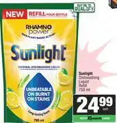 Spar Sunlight Dishwashing Liquid Refill-750ml offer