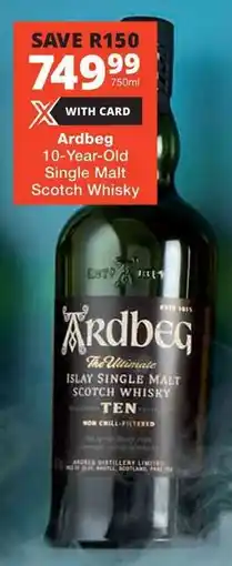 Checkers Liquor Shop Ardbeg 10-Year-Old Single Malt Scotch Whisky offer