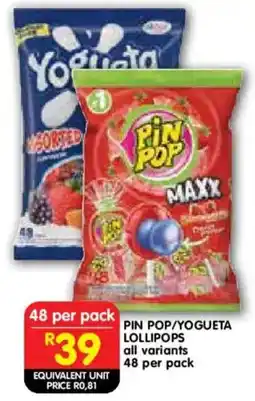 Shoprite Pin pop/ yogueta lollipops offer