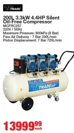 Mica Trade 3.3kW 4.4HP Silent Oil-Free Compressor offer