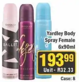 J&E Cash and Carry Yardley Body Spray Female offer