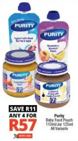 Checkers Purity Baby Food Pouch/ Jar All Variants offer