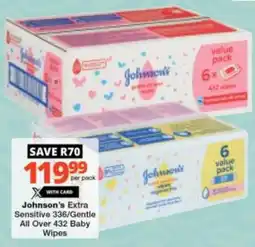 Checkers Johnson's Extra Sensitive/ Gentle All Over Baby Wipes offer