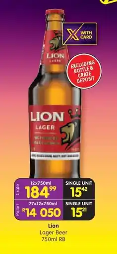 Shoprite LION LAGER BEER 750ml RB offer