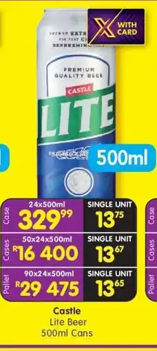 Shoprite CASTLE LITE BEER 500ml cans offer