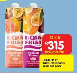 Shoprite LIQUI-FRUIT JUICE all variants 12x1ℓ per pack offer