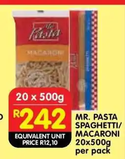 Shoprite MR. PASTA SPAGHETTI/MACARONI 20x500g per pack offer