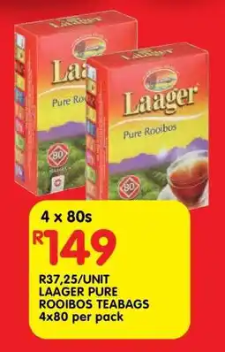 Shoprite LAAGER PURE ROOIBOS TEABAGS 4x80 per pack offer
