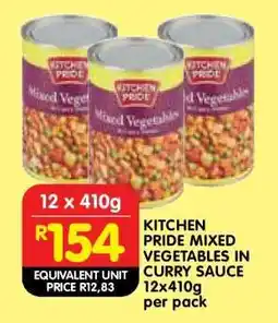 Shoprite KITCHEN PRIDE MIXED VEGETABLES IN CURRY SAUCE 12x410g per pack offer