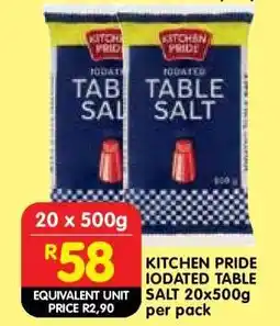 Shoprite KITCHEN PRIDE IODATED TABLE SALT 20x500g per pack offer