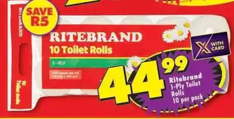 Shoprite RITEBRAND 1-PLY TOILET ROLLS offer
