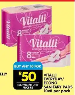 Shoprite VITALLI EVERYDAY/ECONO SANITARY PADS 10x8 per pack offer