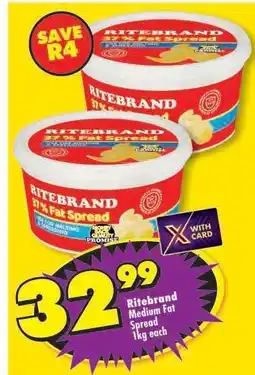 Shoprite Ritebrand Medium Fat Spread 1kg each offer