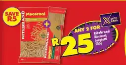 Shoprite Ritebrand Macaroni/Spaghetti 500g offer