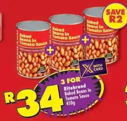Shoprite RITEBRAND BAKED BEANS IN TOMATO SAUCE 410g offer