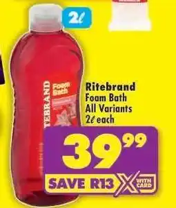 Shoprite Ritebrand Foam Bath All Variants offer