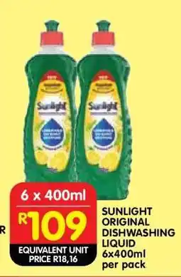 Shoprite SUNLIGHT ORIGINAL DISHWASHING LIQUID 6x400ml offer