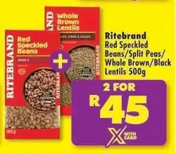 Shoprite Ritebrand Red Speckled Beans/Split Peas/Whole Brown/Black Lentils 500g offer