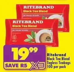 Shoprite Ritebrand Black Tea Blend Tagless Teabags 100 per pack offer