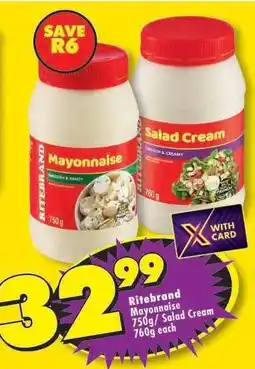 Shoprite Ritebrand Mayonnaise 750g/ Salad Cream 760g each offer