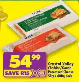 Shoprite Crystal Valley Cheddar/Gouda Processed Cheese Slices 400g each offer