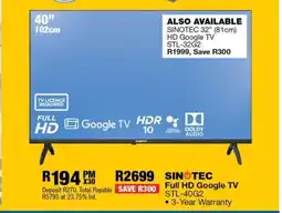 OK Furniture SINOTEC Full HD Google TV STL-40G2 offer