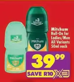 Shoprite MITCHUM ROLL-ON FOR LADIES/MEN all variants 50ml each offer