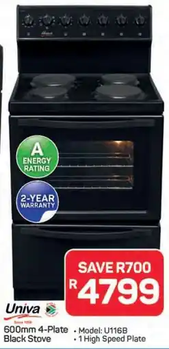 Pick n Pay Hypermarket Univa 600mm 4-Plate Black Stove offer