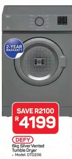 Pick n Pay Hypermarket Defy 6kg Silver Vented Tumble Dryer offer
