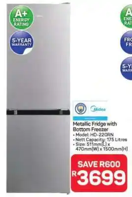 Metallic Fridge with Bottom Freezer