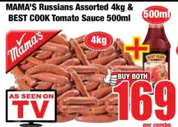 Boxer MAMA'S Russians Assorted 4kg & BEST COOK Tomato Sauce 500ml offer
