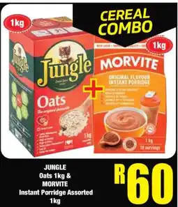 Boxer JUNGLE Oats 1kg & MORVITE Instant Porridge Assorted 1kg offer